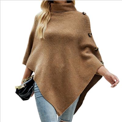 China Women's Loose Tops Women's Autumn And Winter Sweater Coat Shawl Knitted Cape Shawl Turtle Neck Women's Tops Button Decoration for sale