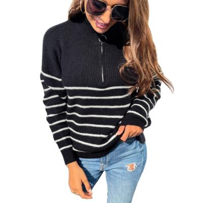 China New autumn women's new autumn women's warm minimalist striped pullover sweater ladies zipper sweater Anti-wrinkle for sale