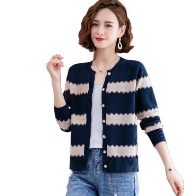 China Anti-wrinkle Autumn Winter Cardigan Sweater Women 2021 new long sleeve knitted sweater coat stripe sweater cardigan women parcour for sale