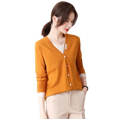 China 2021 New Anti-wrinkle Casual V-neck Knitted Sweater Coat Autumn Winter Women Solid Loose Knit Breasted Cardigan for sale