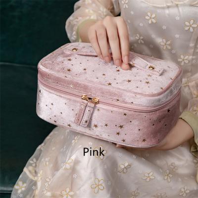 China Professional Cosmetic Pouch Bag Black Suede Velvet Fashion Beauty Makeup Bag Zipper Custom Luxury Travel Closure With Embroidery Logo for sale