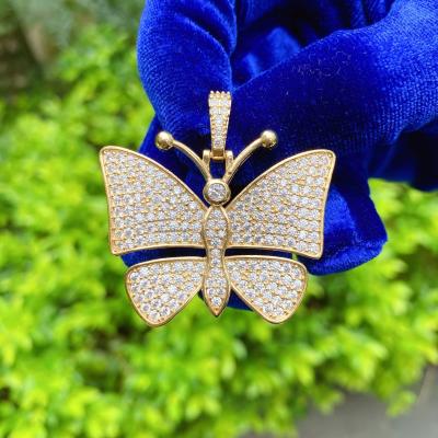 China Hiphop Hiphop Custom Fully Iced Out Lab Diamonds Moissanite Butterfly Glow Necklace Pendant for sale