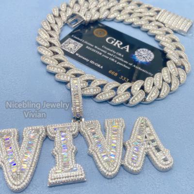 China Customized Letter Wand CLASSIC CLASSIC VVS Moissanite Iced Out Custom Name Hip Hop Diamond Silver Pendant 925 Penda for sale