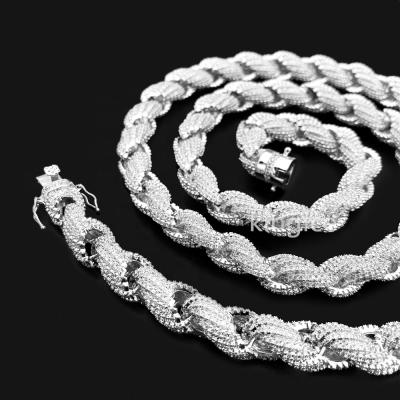 China CLASSIC CLASSIC Size 11MM 925 Sterling Silver 14k White Gold Plated Mens Moissanite Necklace Twisted Rope Chain for sale