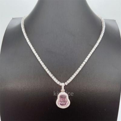 China Hot Sale 3MM Tennis 10K Sterling Silver Pink Jade Mini Buddha Chain Solid Gold Plated Pendant Necklaces for sale