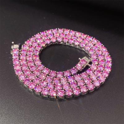 China CLASSIC CLASSIC Tennis Hopper Jewelry Diamond Tester Pink Moissanite 4MM Sterling Silver Necklace Chain Hip for sale