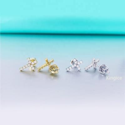 China TRENDY classic design ready to ship Moissanite D VVS 925 Sterling Silver Gold Plated Cross Stud Earrings for sale