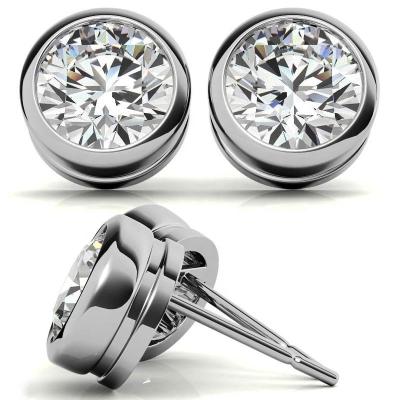 China CLASSIC 10k Gold 2.0cts Real GRA Graded 14k Solid Bezel Setting Push Back Stud Moissanite Earrings for sale