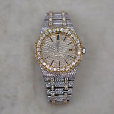 China Hot Selling Automatic Date Bust Down Diamond Iced Out Moissanite VVS Baguette Stainless Steel Men's Hip Hop Watch for sale