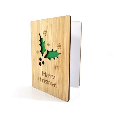 China Europe Personalized Laser Engraving Wooden Holiday Merry Christmas Greeting Cards for sale