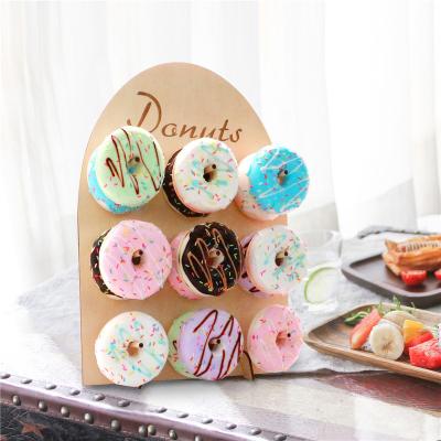 China Wooden Birthday Donut Wall Display Rack Donut Sign Holder for sale