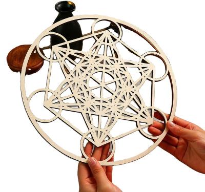 China Wholesale Price Best Selling Europe Geometry Sacred Tree Custom Size Wooden Wall Art Yoga Decor Crystal Grid for sale