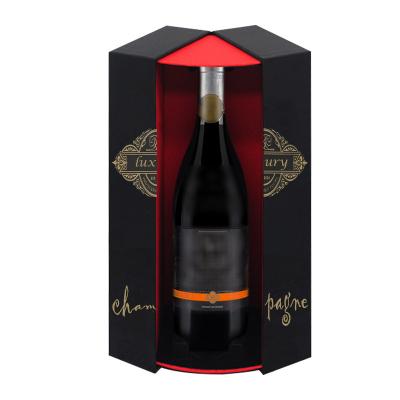 China Recycled Materials Wholesale High Quality Custom Logo Cardboard Wine Packaging Black Luxury Champagne Gift Box for sale