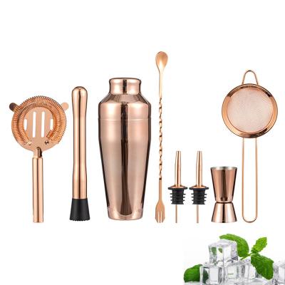 China Cocktail Shaker Set Professional Custom Metal Bar Accessories Tools Rose Gold Bartender Kit Boston Stainless Steel Cocktail Shaker Set for sale