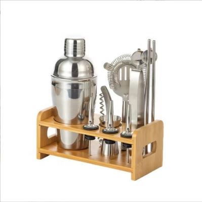 China Wooden Bartender Kit Cocktail Shaker Set Stainless Steel Jigger Holder Viable Hot Sale Metal Barware Accessories Professional Tools for sale