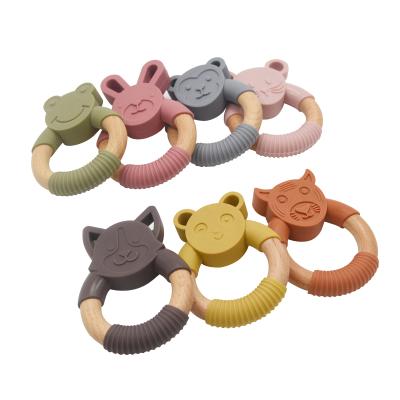 China 100% Non-Toxic Food Grade Silicone BPA Free Baby Chewing Fox Shape Silicone And Wooden Teether Toys Teether for sale