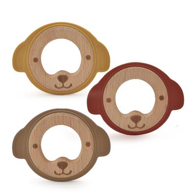 China Hot Sale Non-Toxic Cheap High Quality Beech Silicone Teeth Baby Silicone Wooden Teether Toys for sale