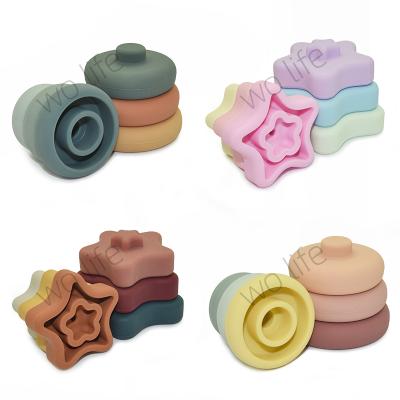 China Early Childhood Education Toys Eco-friendly Material Silicone Stacking Toy Set Kids Multicolor Silicone Child Educational Building Blocks for sale