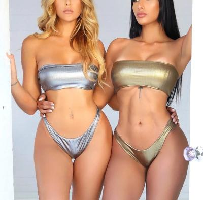 China New Design Breathable Sexy Girl Solid Color Suntan Strapless Bikini Set Swimsuit Women Swimwear for sale