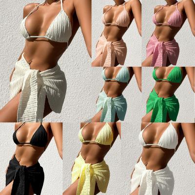 China New Design Breathable Latest Solid Color Sexy Beach Bikini Set 3 Piece Swimsuit Women Swimwear for sale