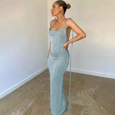 China New Fashion Breathable Solid High Quality Sexy Halter Design Women Backless Bodycon Dresses for sale