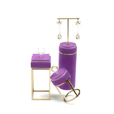 China Customized Environmental Friendly Purple Velvet Jewelry Stand Luxury Metal Jewelry Display Stand For Jewelry Store Display for sale