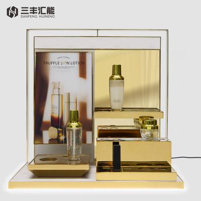 China Acylic+metal Cosmetic Display Commercial Acrylic Lipstick Holder Customized Metal Cosmetic Mirror LED Display Stand for sale