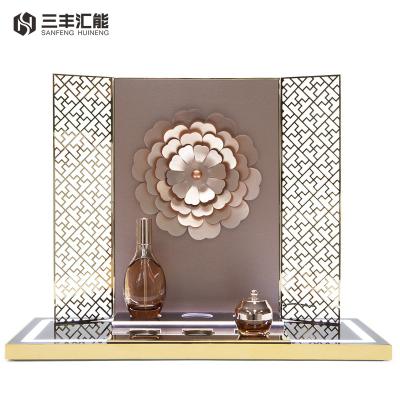 China Custom Acylic+metal cosmetics retail display with led lights perfume acrylic metal cosmetic display stand for sale