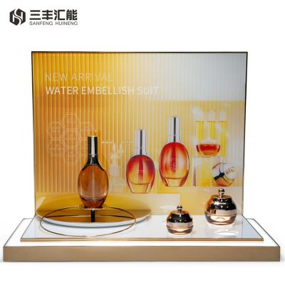 China Cosmetic Stores Show Wholesale Metal L Shape Cosmetic Shop Display Stands With Led Lights Acrylic Cosmetic Display Stand for sale