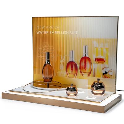 China Customized Luxury Fabricate High Quality Luxury Metal And Acrylic LED Illumination Cosmetic Display for sale