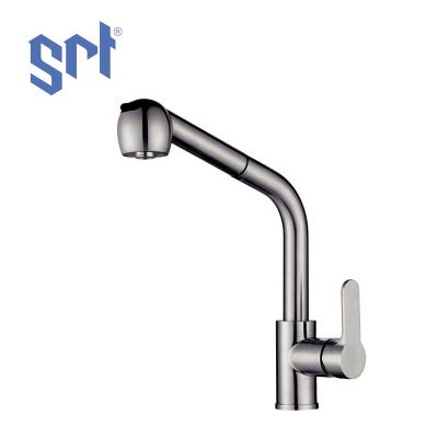 China Faucets SRT Thermostatic Kitchen Faucet With Pulling Down Sprayer Brushed Nickel High Arc Single Handle Kitchen Sink Faucet for sale