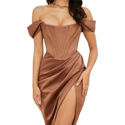 China New Style Anti-Static Sexy Ruched Bodycon Ladies Split Dress Ruffles for sale