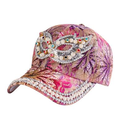 China JOINT Shiny Snapback Hat Lace Glitter Pearl Rhinestone Colorful Sports Cover Reflective Rainbow Cat Eye Diamond Baseball Caps for sale