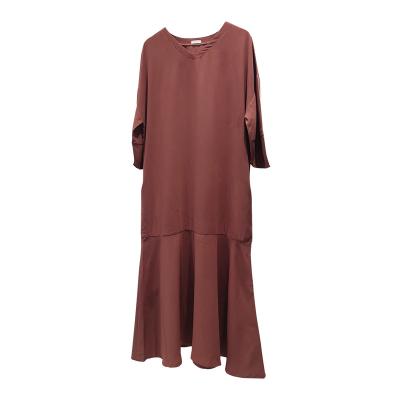 China 2022 New Design Ladies Washable Casual Dress Round Neck Solid Color Women Home Short Sleeve Summer Long Dresses for sale