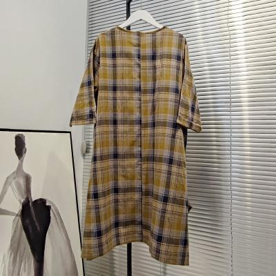 China Breathable Summer Leisure Home Dresses 100% Cotton Woven Plaid Casual Dress Midi Dresses for sale