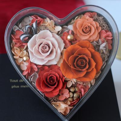 China High-Grade Flower Valentine Day Box And Luxury Diamond Shape Heart Preserved Rose Wedding Gift Box Rose Heart Valentine Gifts Set For Men for sale