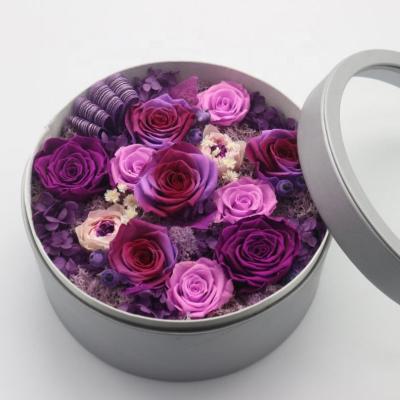 China Natural touch eternal rose in round flower box for valentine's day for sale