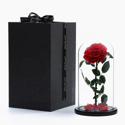 China Natural touch wholesale discount preserved natural flower eternal rose in glass dome for sale