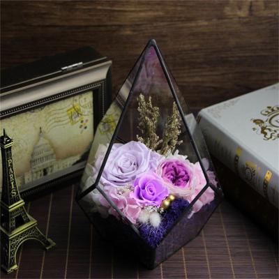 China Factory direct sale good quality natural touch eternal roses in stabilized glass rose glass roses for sale for sale