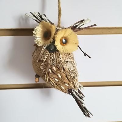 China Eco - Friendly Top Grade Pinecone And Sisal Materials Hanging Christmas Tree Ornament Night Owl for sale