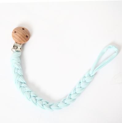 China 100% Handmade Feeding Pacifier Chain Toy Beech Wood Cartoon Animal Pacifier Clip Chain Baby Soft Wooden Cotton Crochet Teether for sale