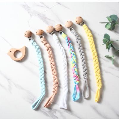 China Soft Toy Colorful Handmade Woven Baby Pacifier Chain Cotton Macrame Infant Teether Nipple Holder Beech Cloth Band for sale