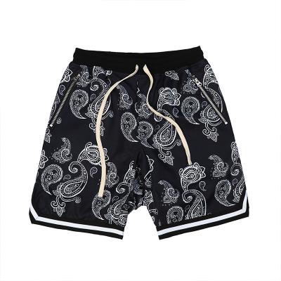 China Wholesale Waterproof High Waist Beach Shorts Casual Mens Paisley Print Black Panel Shorts Workout Shorts Men for sale