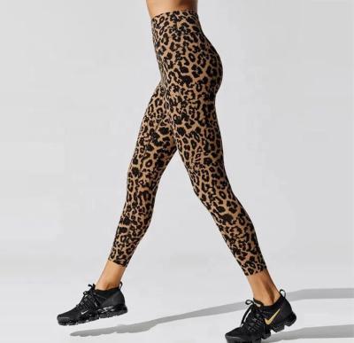 China High Waisted Antibacterial Sublimation Print Leopard Print Fitness Wear Women's Slim Yoga Gaiters for sale