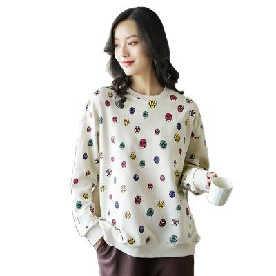 China 2021 Retro Women's Loose Round Neck Chinese Style Anti-wrinkle New Face Sweater Women's Makeup Printed Top for sale