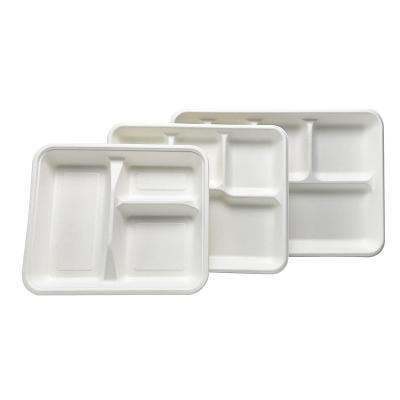 China Biodegradable Sugarcane Hot Disposable Bagasse 3/5/6 Compartment Lunch Tray for sale