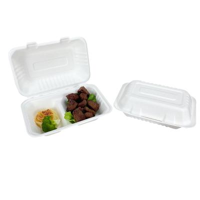 China 1 2 Compartment Food Container 450ml 600ml 1000ml 9inch X 6inch Minimalist Biodegradable Sugar Cane Bagasse Clamshell Takeaway Box for sale