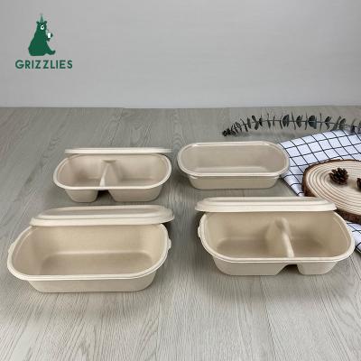 China Disposable Customize 26oz 850ml 1000ml Biodegradable Microwave Tableware 2 Compartment Bagasse Safe Greaseproof Eco Food Container for sale