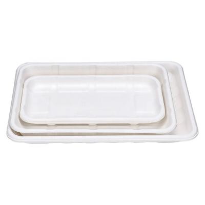 China Disposable Customizable Rectangular Biodegradable Compostable Sugar Cane Bagasse Molded Fiber Meat Tray for sale