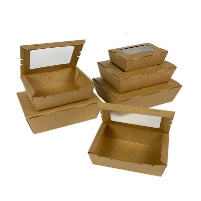 China Modern Compostable Biodegradable Food Grade Kraft Paper Lunch Food Box Packaging With Window Lid for sale